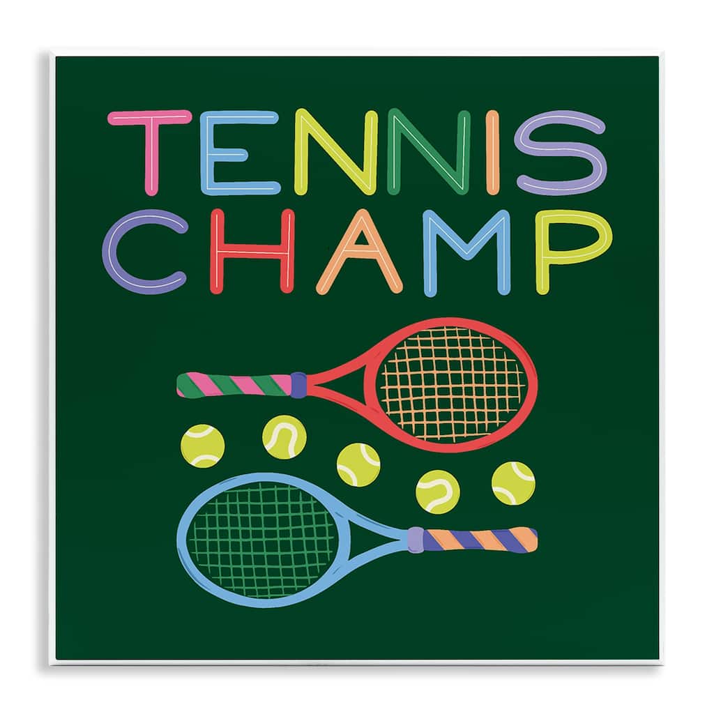 Stupell Tennis Champ Racket & Balls Wall Plaque Art Design By Sazerelli Designs