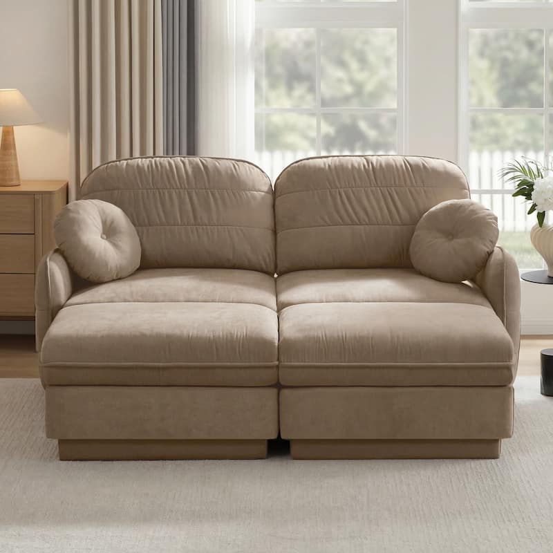 GDFStudio Sylvie Ashworth Chenille Cloud U-Shaped Loveseat Sofa with Movable Ottomans, Deep Seat