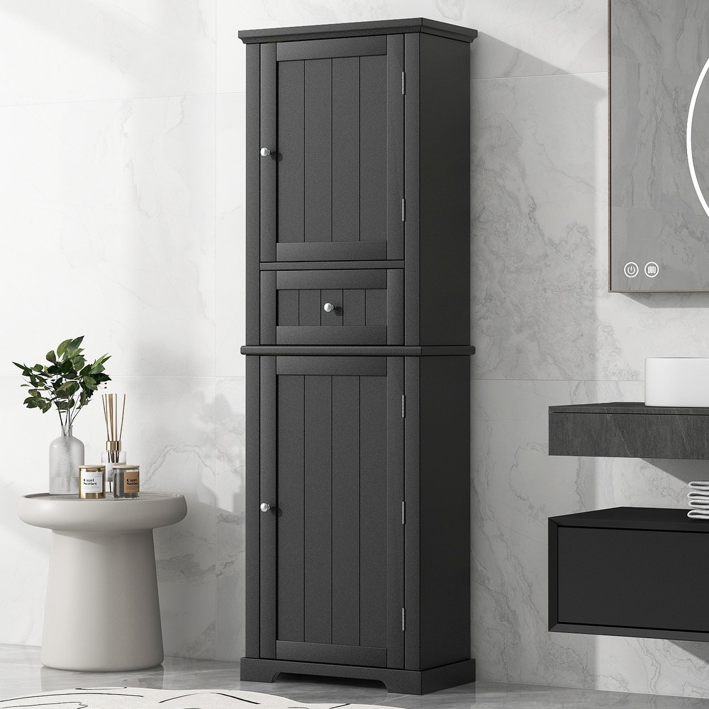 GDFStudio - Emery Tall Freestanding Bathroom Storage Cabinet with Drawer and Adjustable Shelves