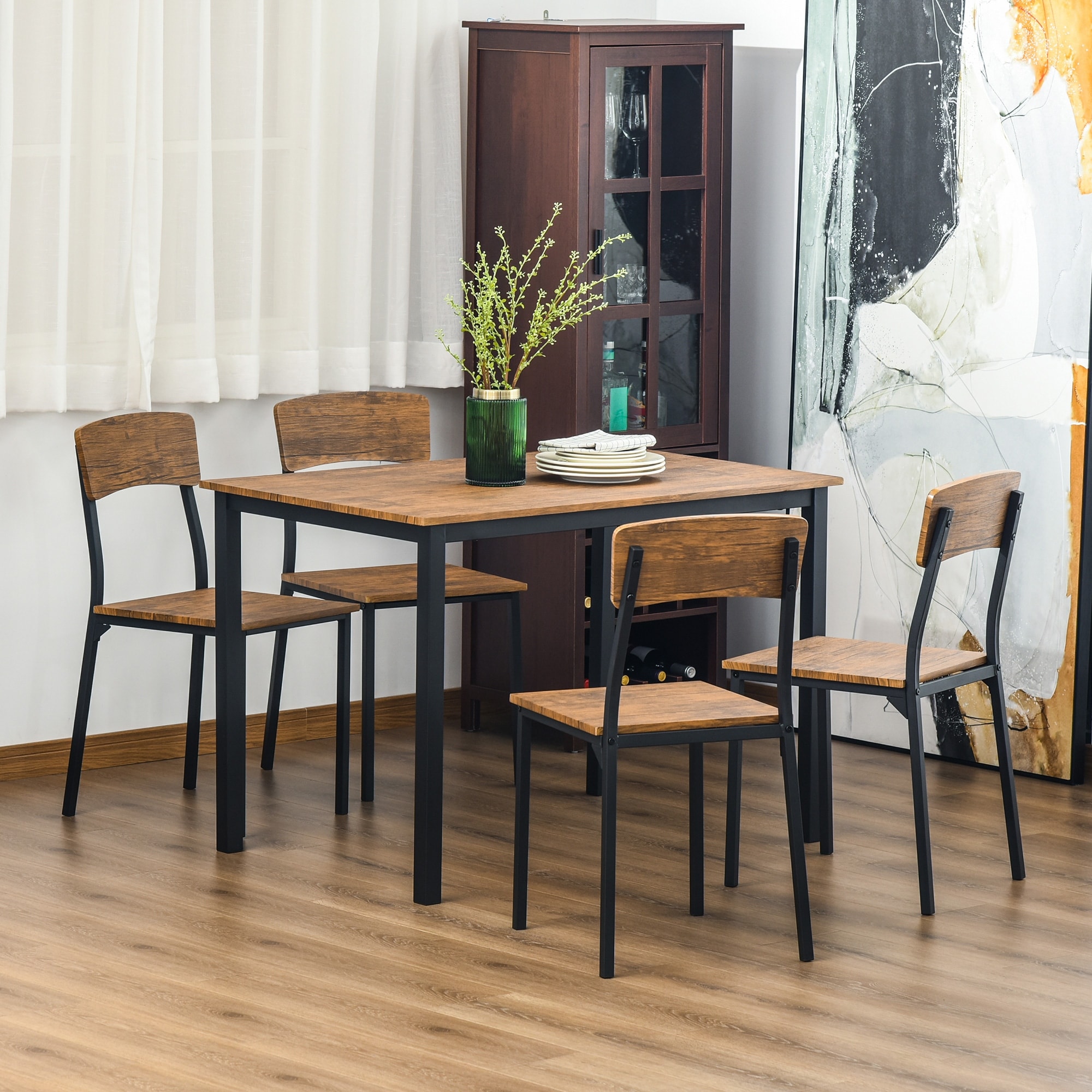HOMCOM 5 Piece Modern Industrial Dining Table and Chairs Set for