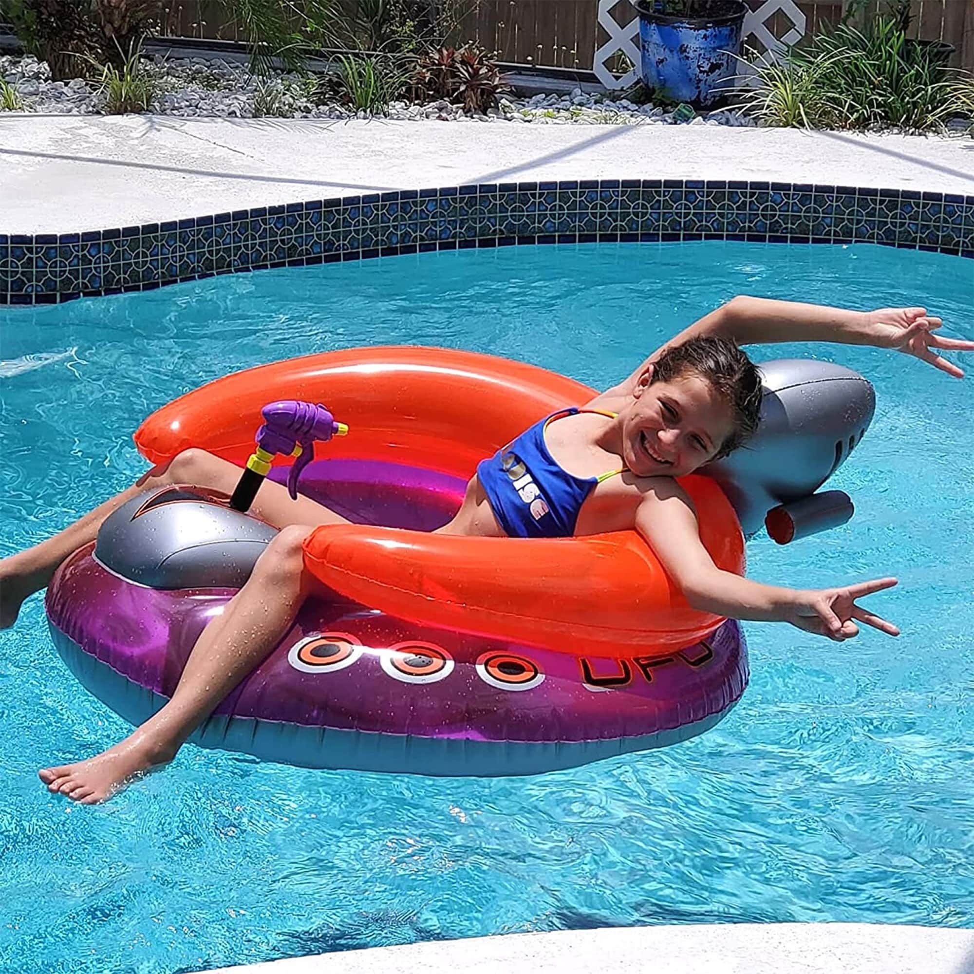 Swimline Inflatable UFO Spaceship Pool Float Ride On with Water Squirter  Ray Gun - 5