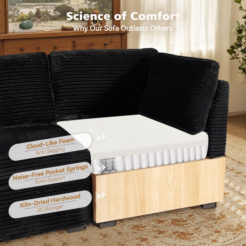 HOOOWOOO Modular U-shaped Corduroy Fabric Sectional Sofa Couch with Ottoman