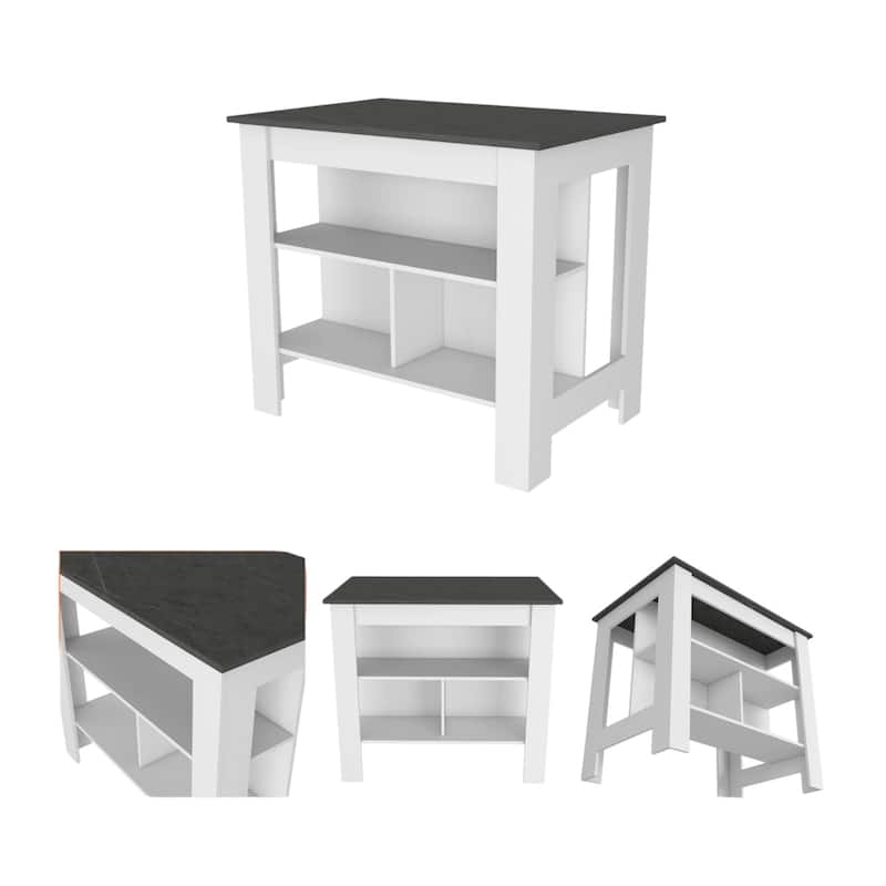 HomeRoots 41" Dark Gray and White Wood Kitchen Island Set With Storage - 40.50 in. x 35.40 in. x 27.50 in.