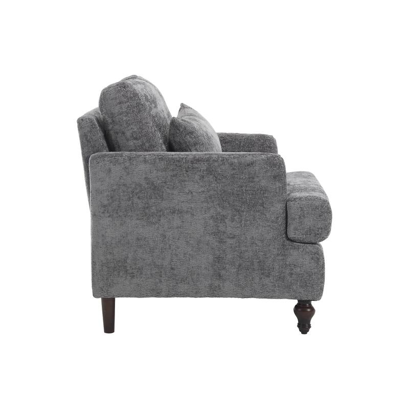 Gray Modern 29.53" Chenille Upholstered Arm Chair with Solid Wood Frame and Pillows