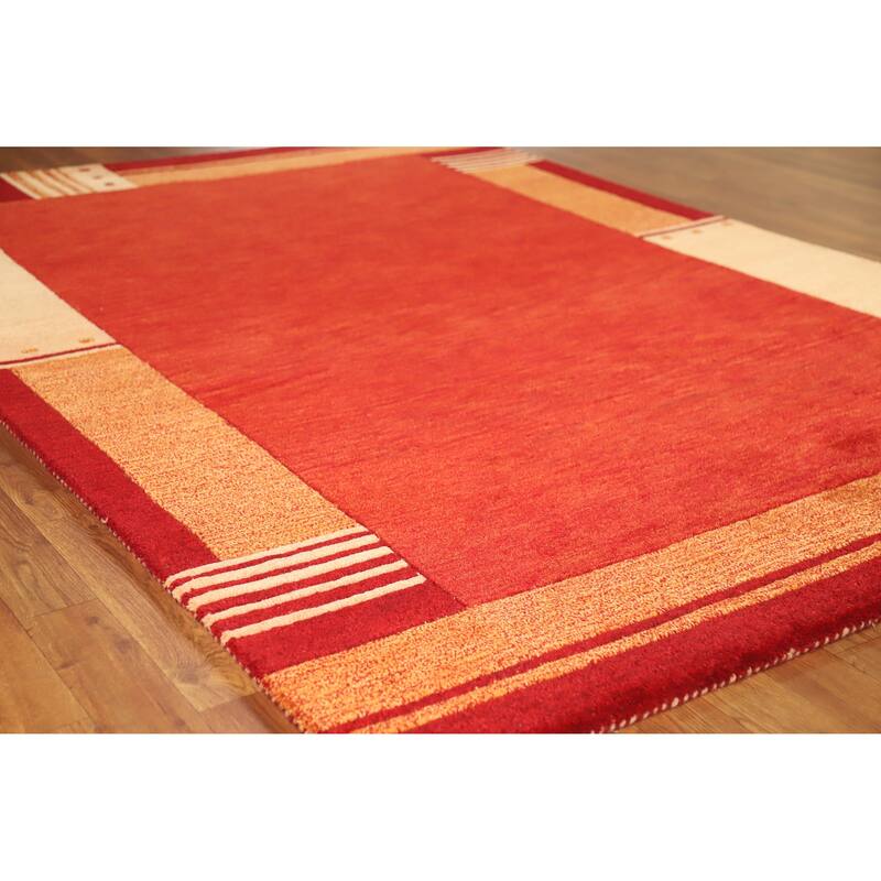 Orange Gabbeh Indian Area Rug Hand-Tufted Solid Wool Carpet - 5'3" x 7'7" - 5'3" x 7'7" - Orange