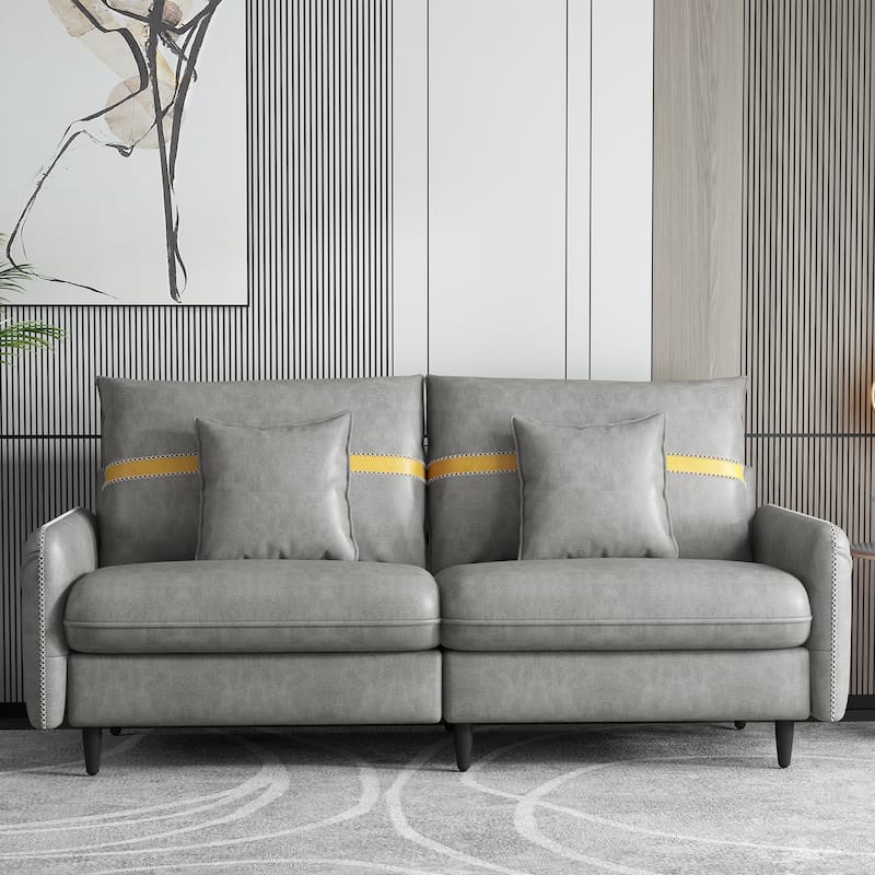 3-Seat Sofa Couch, Mid-Century Tufted Love Seat With 2 Pillows for Living Room - Grey