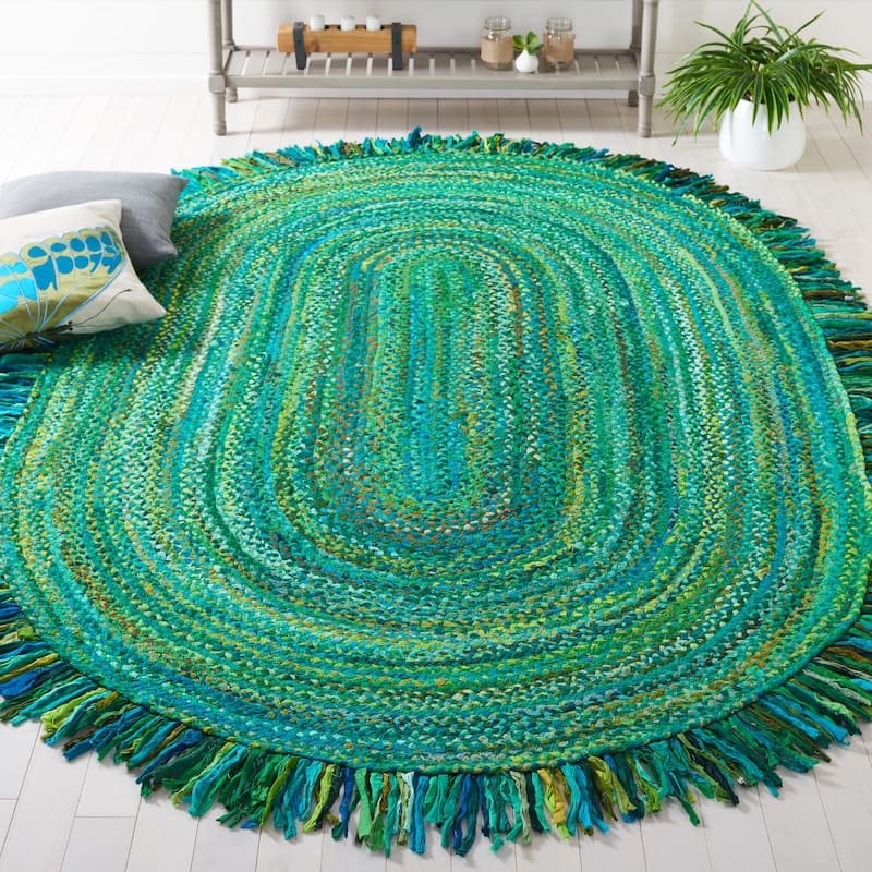 SAFAVIEH Handmade Braided Samya Country Cotton Rug with Fringe - 5' x 8' Oval - Green