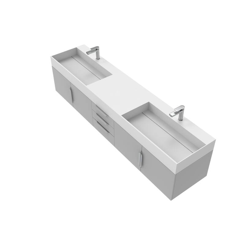 Amazon 84" Wall Mounted Double Bathroom Vanity Set w/ White Top