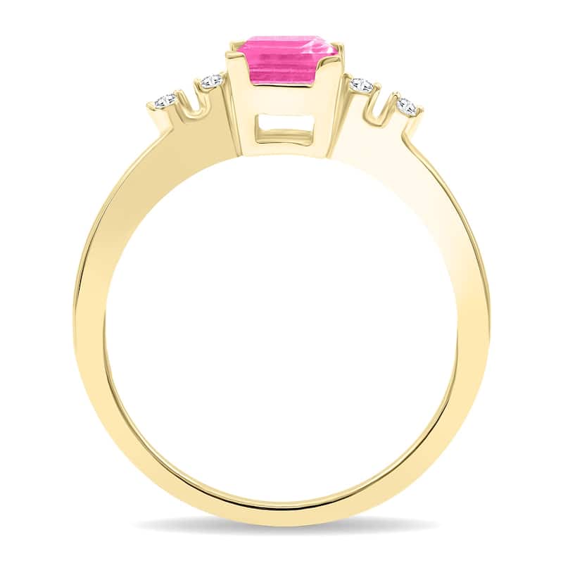 Women's Square Shaped Pink Topaz and Diamond Sparkle Ring in 10K Yellow Gold
