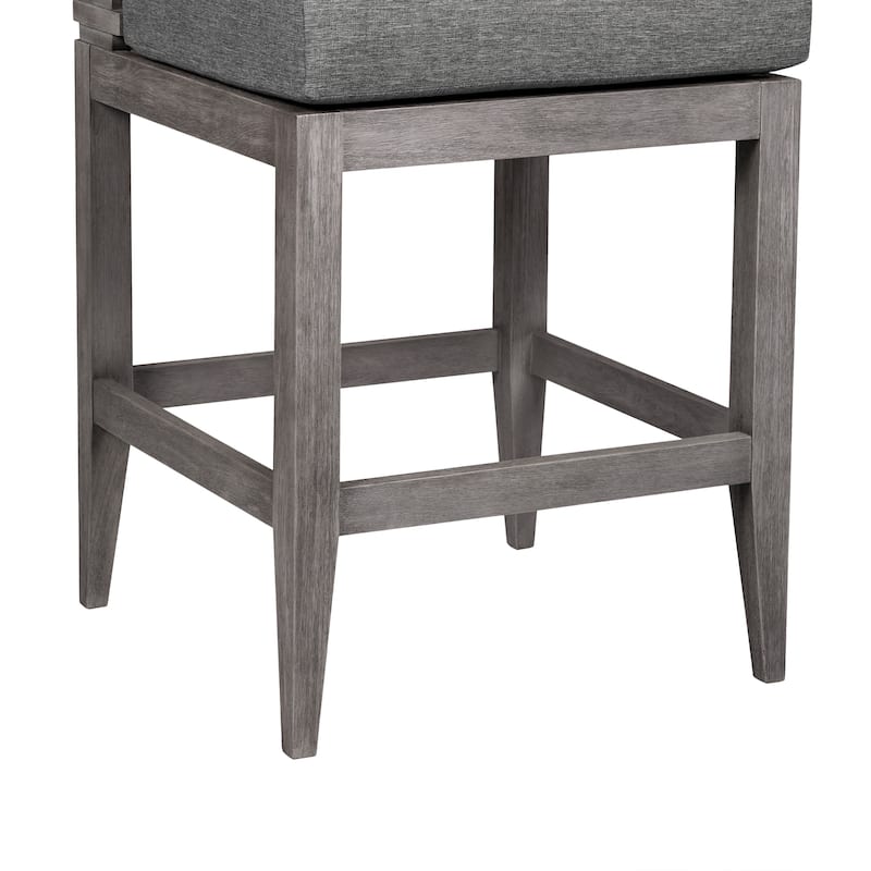 Vivid Solid Eucalyptus Wood Outdoor Patio Counter Height Bar Stool with Olefin Cushions