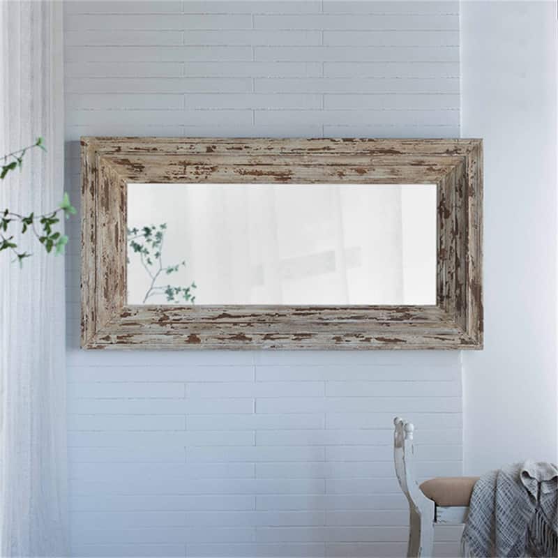 Full Length Rectangle Floor Mirror with Distressed Wood Frame