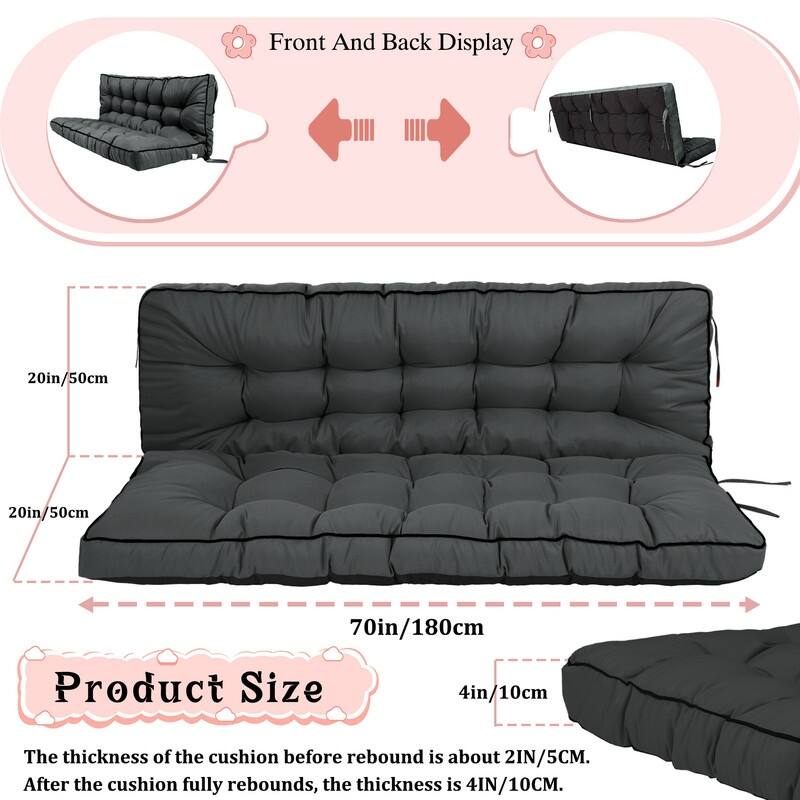 Porch Swing Replacement Cushion, 55in Outdoor Bench Cushions with Backrest Thicken 4"