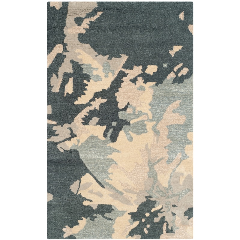 SAFAVIEH Handmade Bella Tinatin Modern Floral Wool Rug - 4' x 6' - Steel Blue