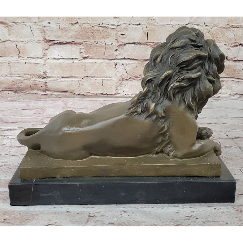 Signed Barye African Male Lion King Of Jungle Resting Bronze Sculpture Art Deco