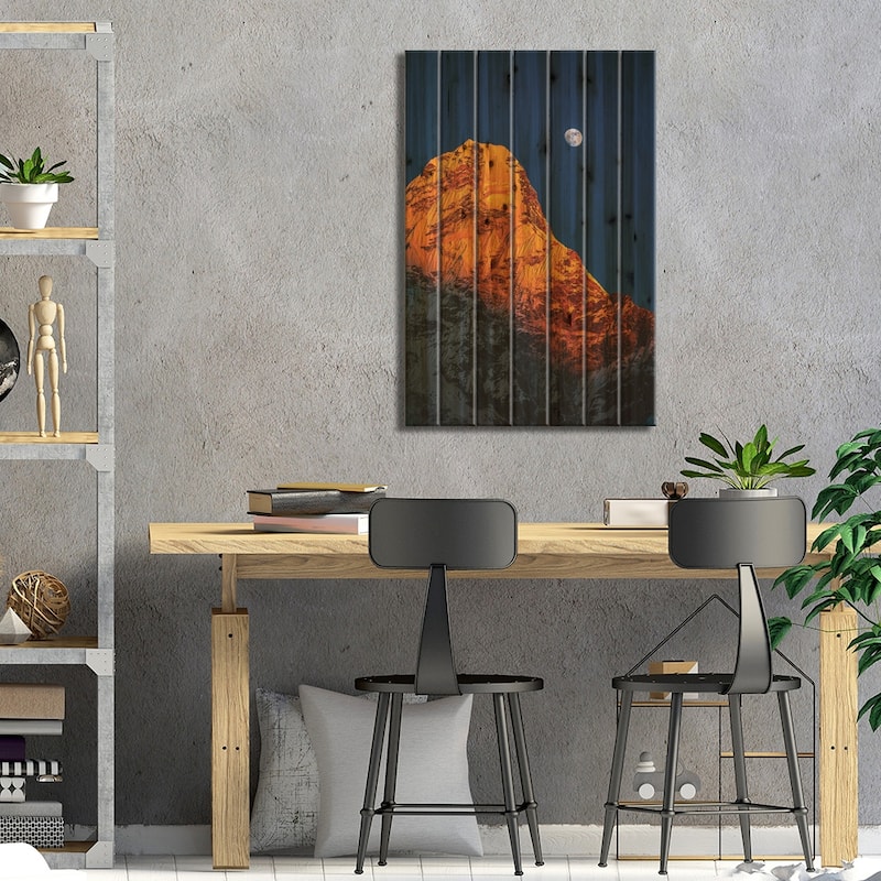 Nepal Himalayas Mount Everest And Moon Blue Hour II Print On Wood by Alex G Perez - Multi-Color
