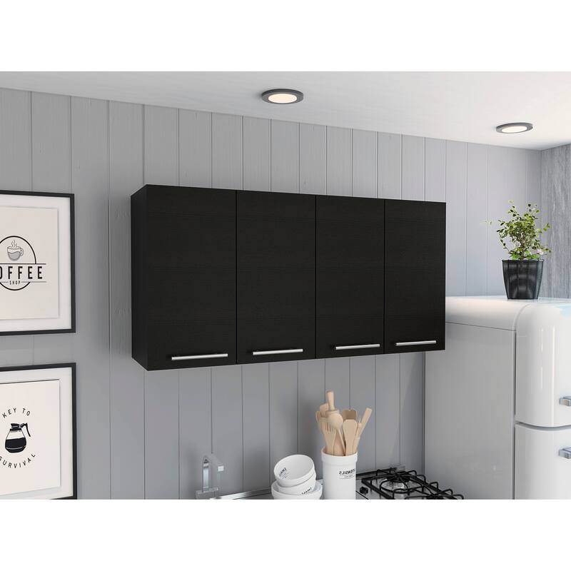 Stockton Rectangle Four Swing Doors Wall Cabinet Black Wengue