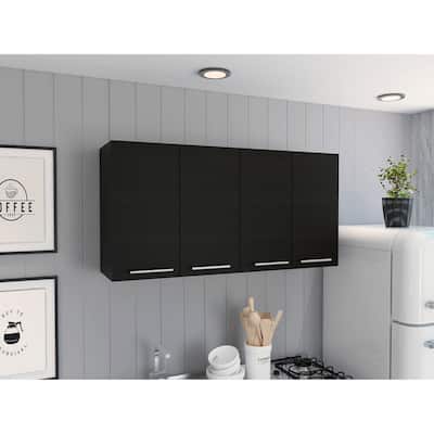 Stockton Rectangle Four Swing Doors Wall Cabinet Black Wengue