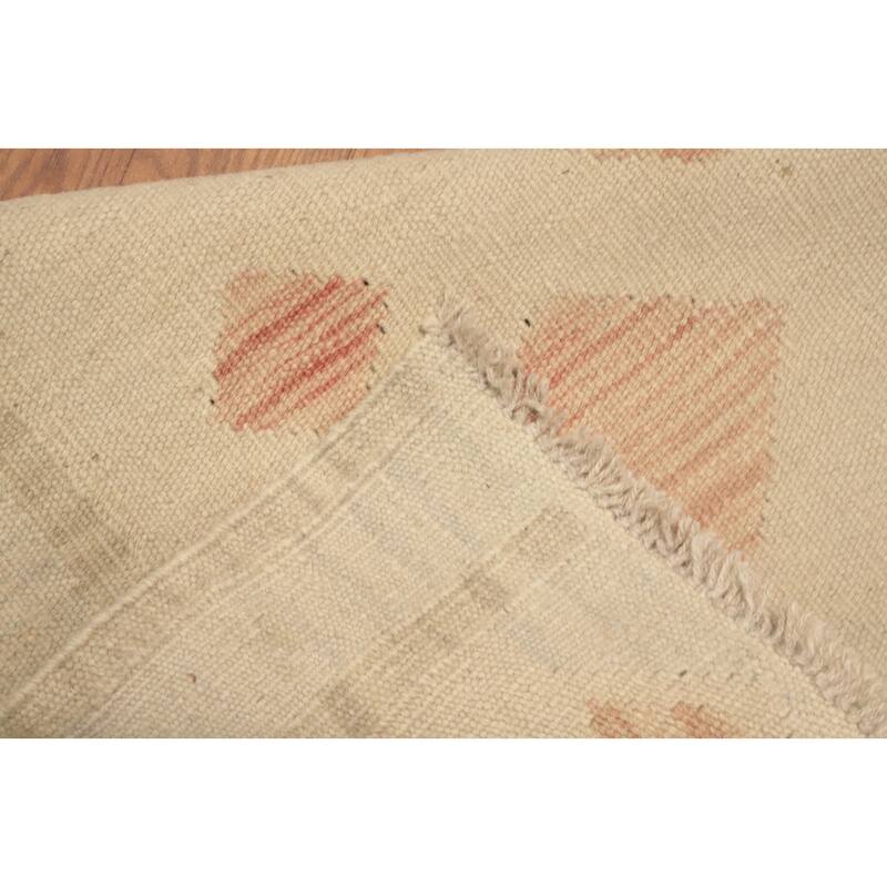Hand Woven Oriental 100% Wool Carpet Southwestern Tribal Beige & Ivories Kilim Runner Rug - 5' 9'' X 2' 0''