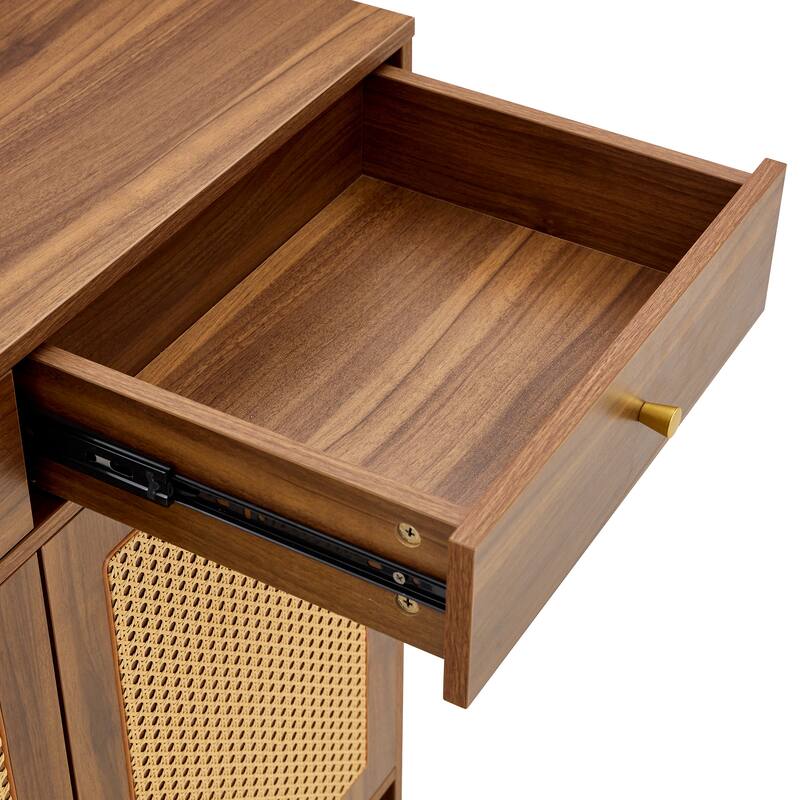 Rattan Weaving Shoe Cabinet, Multi-Functional Shoe Rack Organizer, Sideboard Buffet with Top Drawers & Lower Cabinet Doors