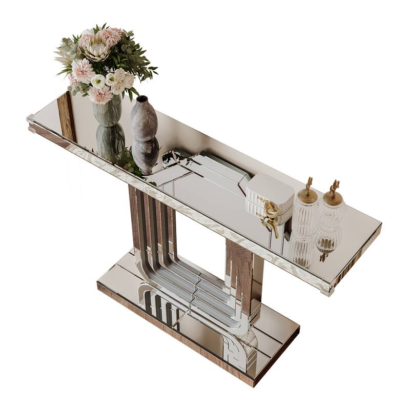 GDF Studio - Modern Silver Mirrored Console Table with U-Shaped Base