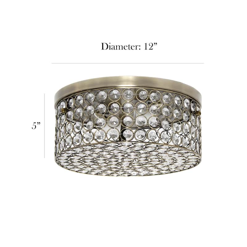 Modern Brass Flush Mount Ceiling Light - 12" Round 2-Light Fixture for Hallway, Bedroom, Living Room - 12