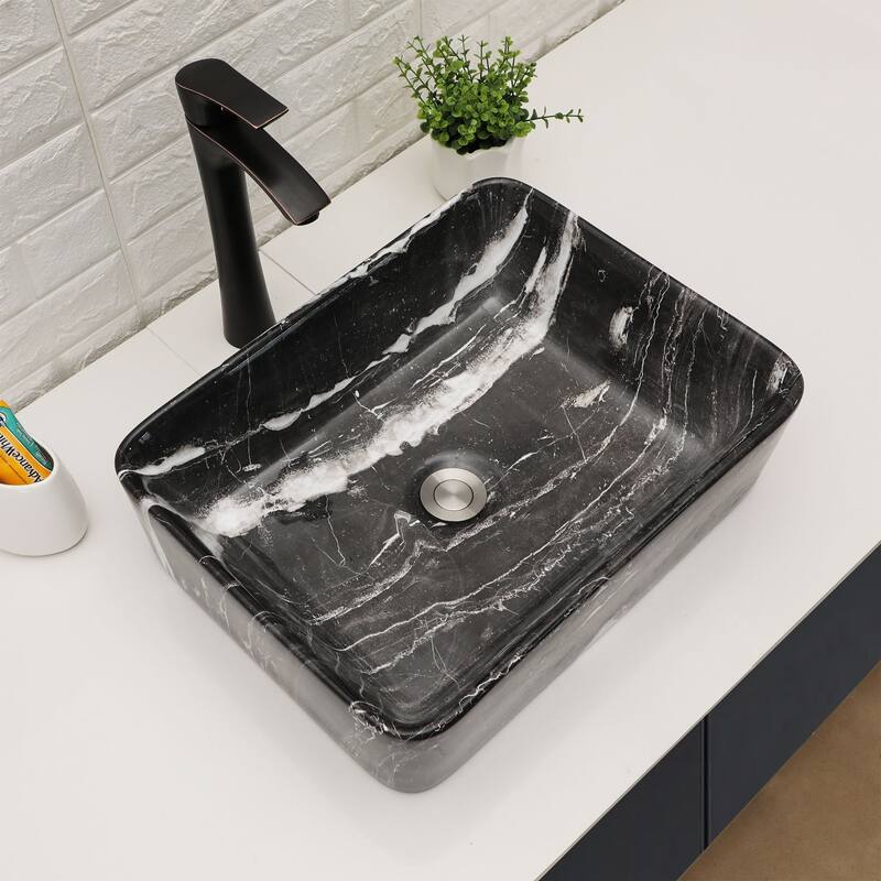 Lordear 19"x15" Rectangular Marble Ceramic Bathroom Vessel Sink