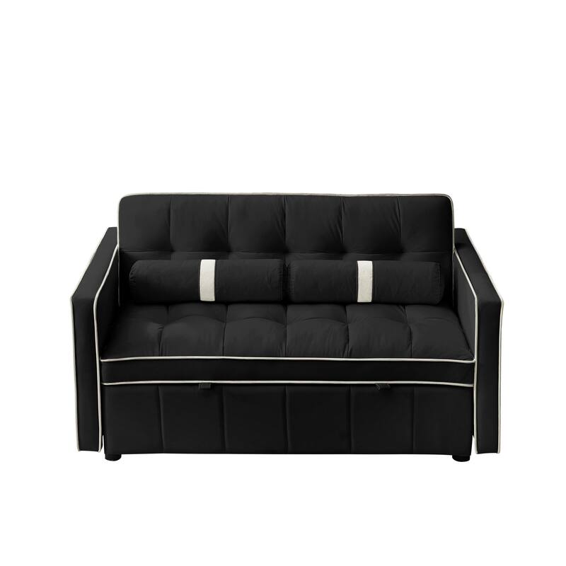 Velvet Sofa Bed with Adjustable Back and Storage Pockets, Multifunctional Sleeper Sofa