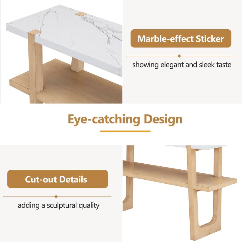 54" Retro Console Table with Marble-Effect Top and Versatile Storage for Entryway and Living Room