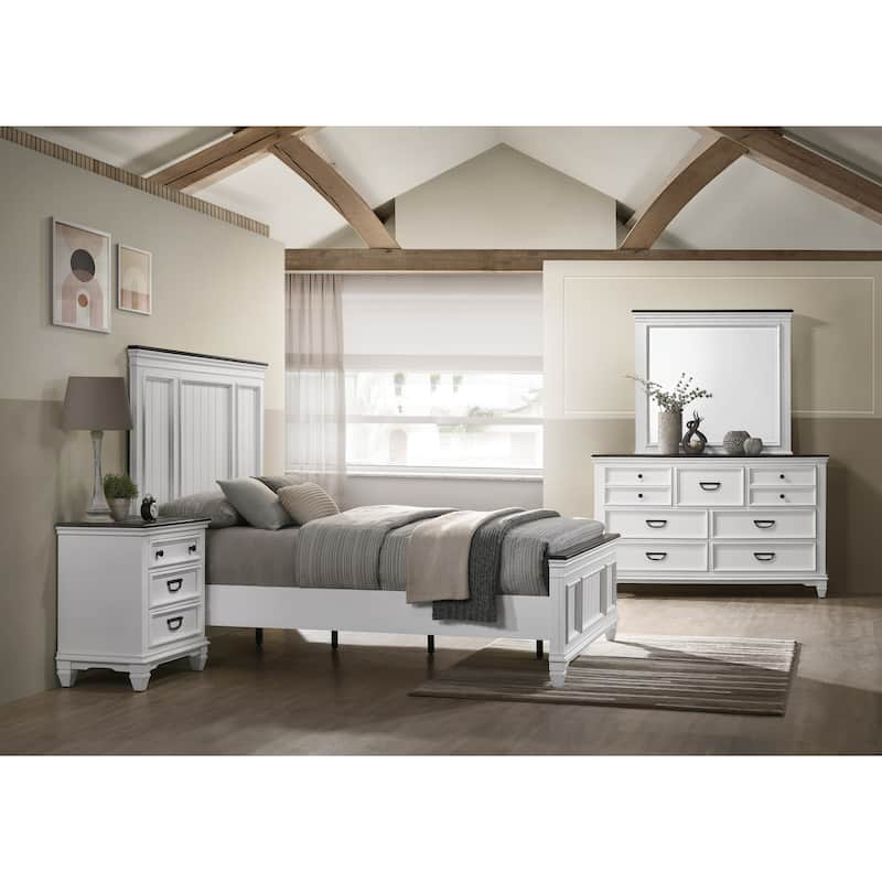 Roundhill Furniture Clelane Wood Bedroom Set with Bed, Dresser, Mirror, and Nightstand - Antique White - Queen