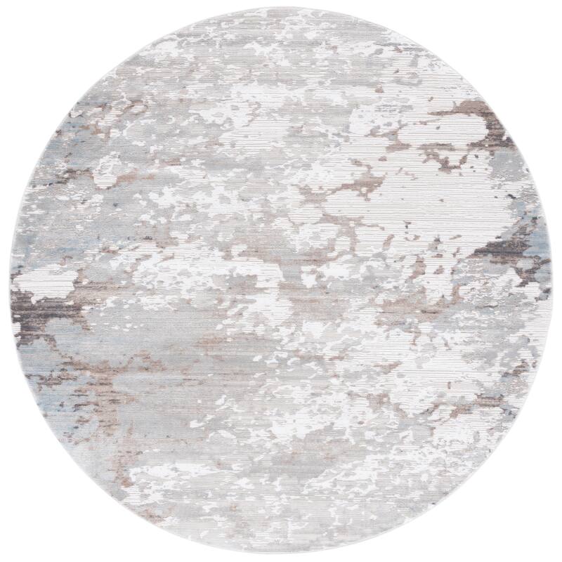 SAFAVIEH Platinum Ama Glam Abstract Rug - 6'7" Round - Grey/Ivory