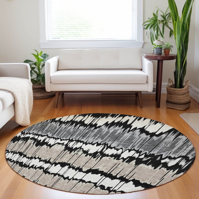 Premium Washable Super Soft Modern Stripe Mayfield Rug - Black - 8' x 8' - Round