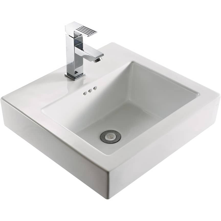 New City 18" Wall-Hung Ceramic Top in White - Single-Hole