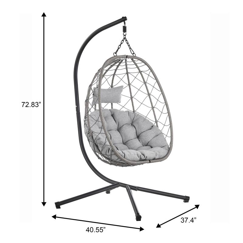 LeisureMod Summit Foldable Hanging Egg Swing Chair with Removable Cushion for Porch, Patio, Backyard, Garden, Lounge