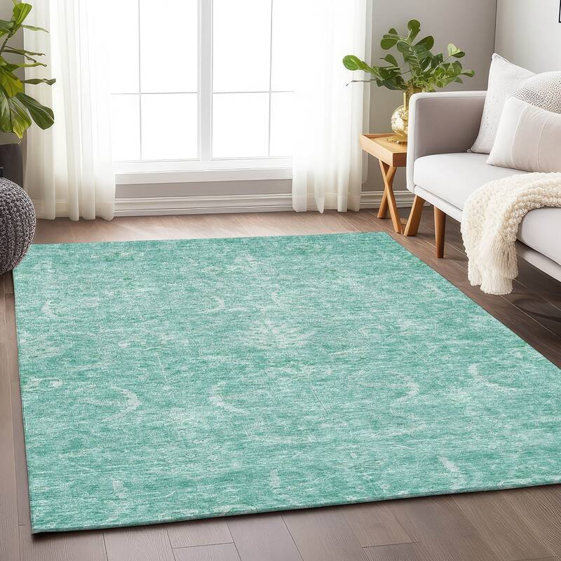 Machine Washable Indoor/ Outdoor Boho Traditional Chantille Rug - Aqua - 5' x 7'6"