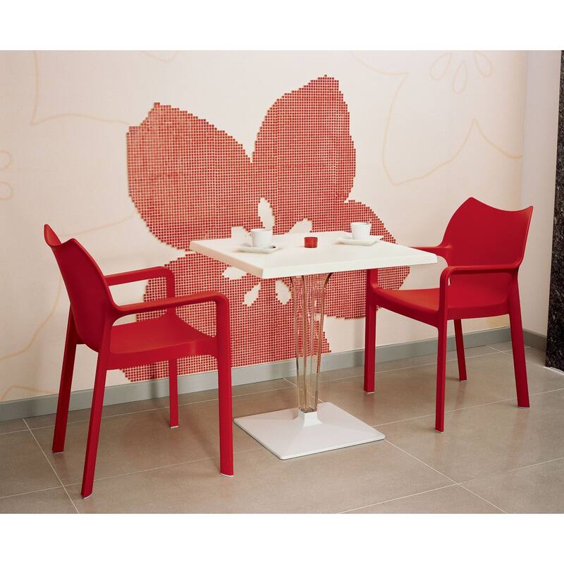 33" Red Outdoor Patio Solid Dining Arm Chair