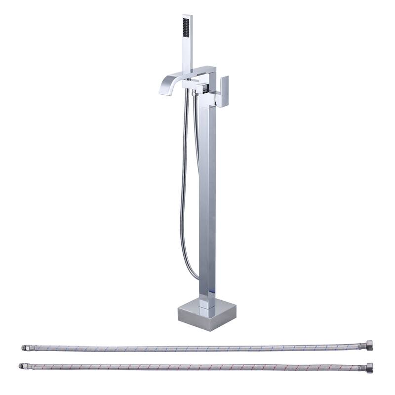 WOWOW Waterfall Single-Handle Freestanding Tub Faucet with Handshower - Polished Chrome
