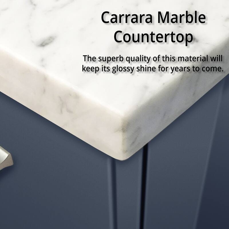 Geneva Bath Vanity with Carrara Marble Top, Sink & Mirror