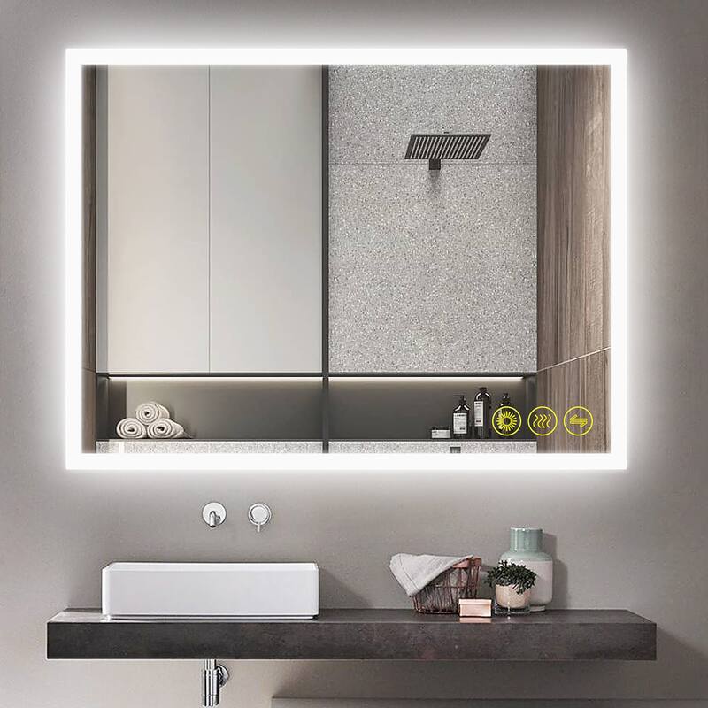 SmartGlow 36x48" Rectangular Dimmable LED Frameless Anti-Fog Bathroom Vanity Mirror - Clear