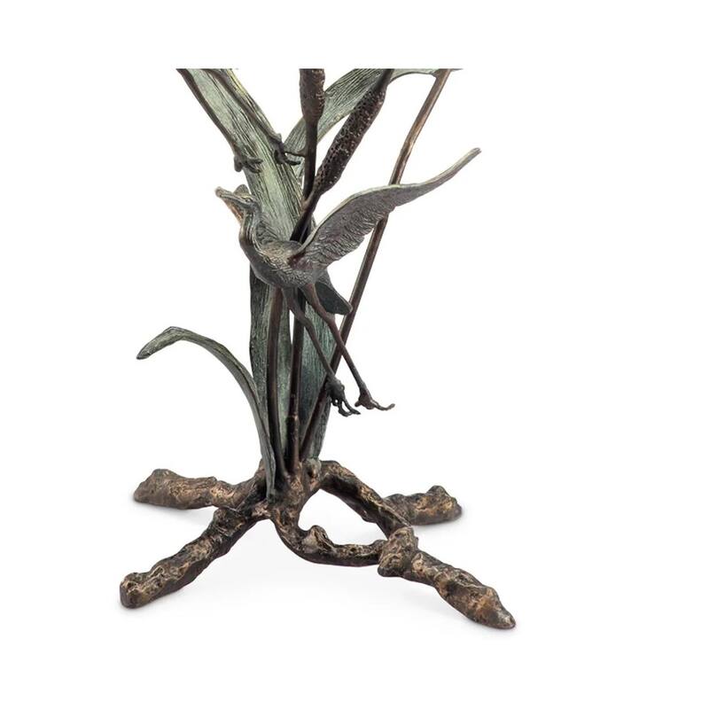 Cast Aluminum Crane Pair In Flight Glass Top End Table - 25 X 22 X 22 inches