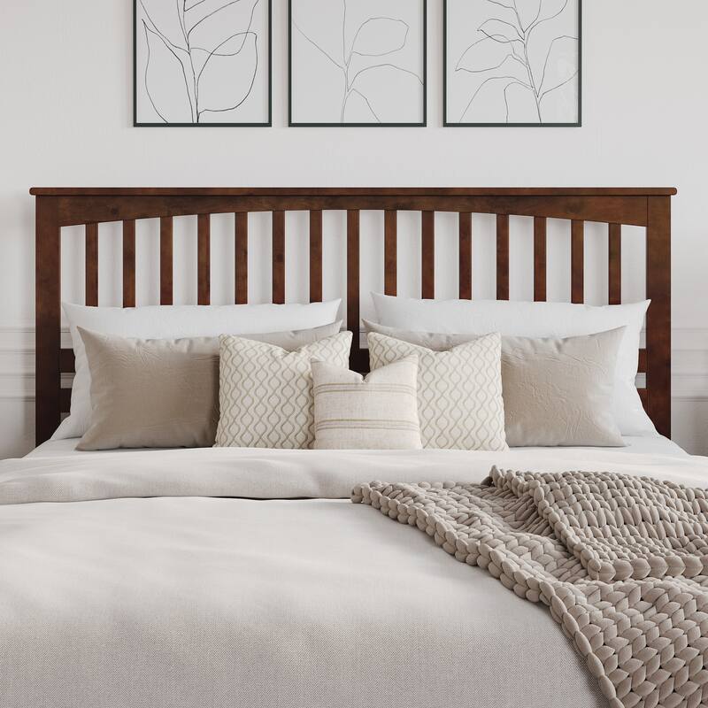 King Size Solid Wood Mission-Style Headboard with Classic Slatted Design, Rich Walnut Finish