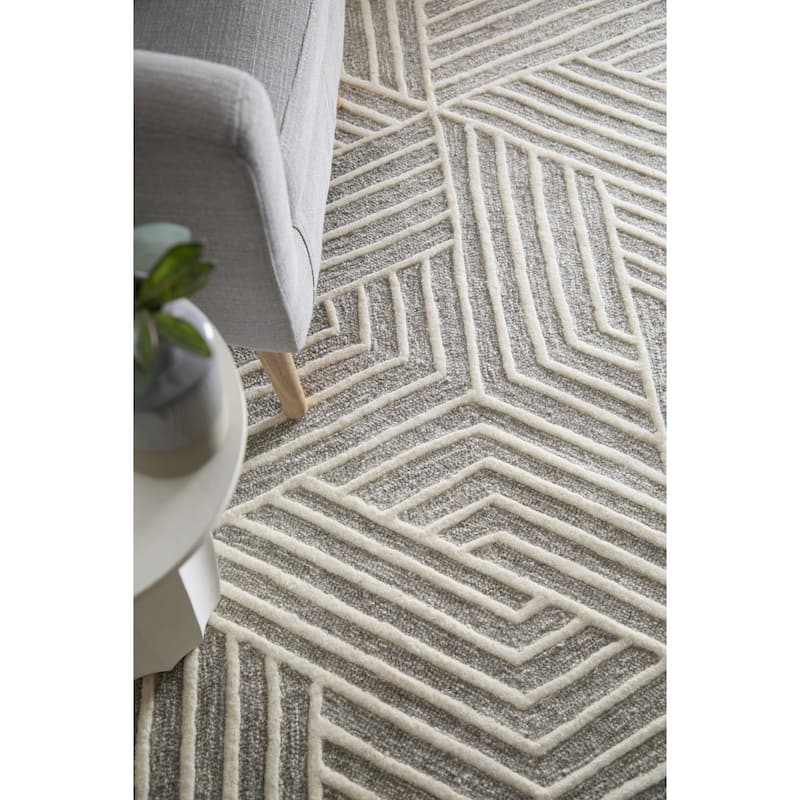 Grand Bazaar Rooney Hand Tufted Geometric Modern Area Rug - 9'6" x 13'6" - Gray/Ivory