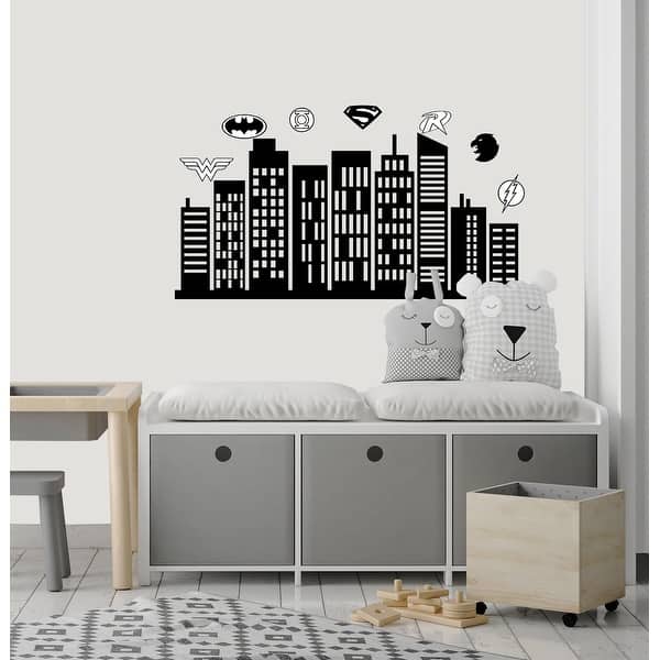 Superhero Mural Wall Art Decal Overstock 32200907 Set of 10 individual paper stencil buildings. overstock com