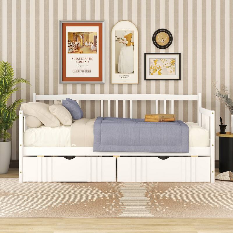 Pine Wood Twin Daybed with Two Drawers
