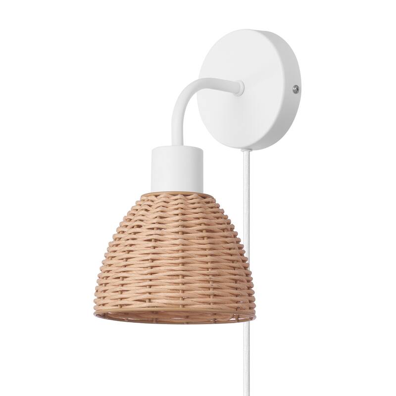 Briar 1-Light Matte White Plug-In or Hardwire Wall Sconce with Rattan Shade - one size
