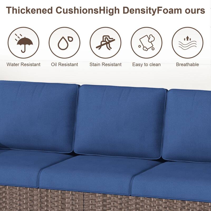 Pocassy Outdoor Wicker 5-Piece Sofa Swivel Chair Table with Ottoman