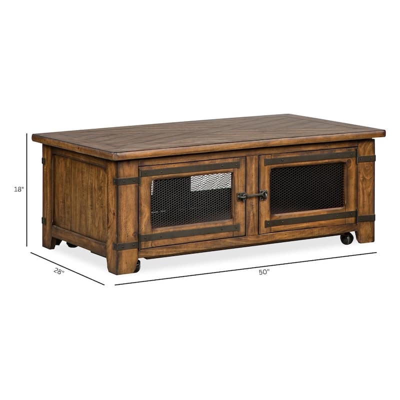 Magnussen Home Chesterfield Farmhouse Timber Lift Top Storage Cocktail Table with Casters - 50''W x 28''D x 18''H