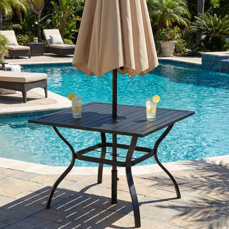 Metal Steel Slat Patio Dining Table Square Backyard Bistro Table Outdoor Furniture Garden Table