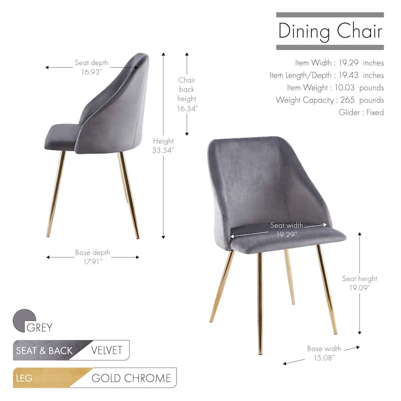 Porthos Home Pema Dining Chairs Set of 2, Velvet, Gold Chrome Legs
