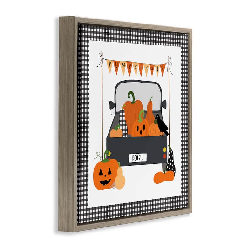 Stupell Pumpkin Truck with Gingham Border Framed Floater Canvas Wall Art Design By Sazerelli Designs