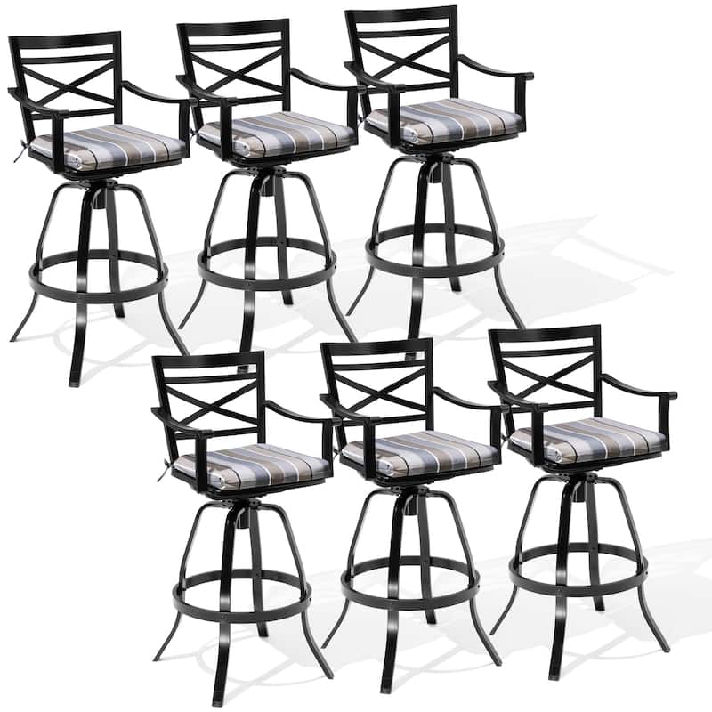 Outdoor Bar Stools Patio Cast Aluminum Swivel Barstools with Sunbrella Cushion - MILANO CHAR - 6PC